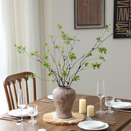mizii 5pcs Artificial Greenery Stems 38in Realistic Faux Ficus Branches Long Stem with Green Leaves Fake Plants Eucalyptus Stems Greenery Decoration for Vase Table Room Home Indoor Decor (Green)