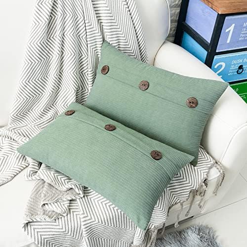 HWY 50 Sage Green Chenille Throw Pillow Covers 12x20 Inch Buttons Pack of 2