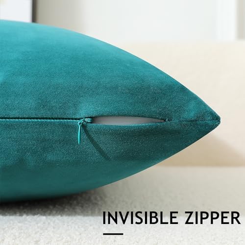 Stellhome Pack of 2, Velvet Pillow Covers Square Decorative Cushion Covers for Bed Couch Sofa Bench, 24x24 Inch/60x60 cm, Teal