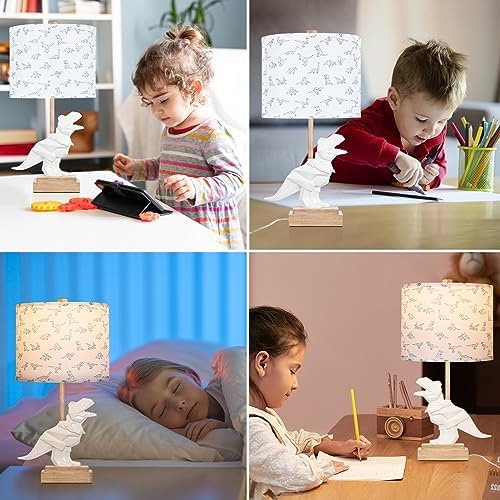 Hamucd Kids Dinosaur Table Lamp for Boys Girls Bedroom 23" Bedside Lamp for Children Gift Cute Small White Nightstand Lamp for Nursery(LED Bulb Included)