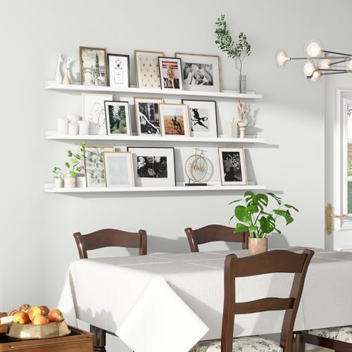 Axeman Picture Ledge Shelf, 55 Inch White Floating Shelves Set of 3