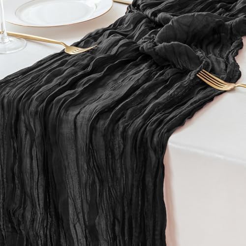 Sioloc Black Cheesecloth Table Runner Fall Autumn Decor for Home 10ft Table Cloth for Wedding Birthday Party Halloween Thanksgiving Decorations