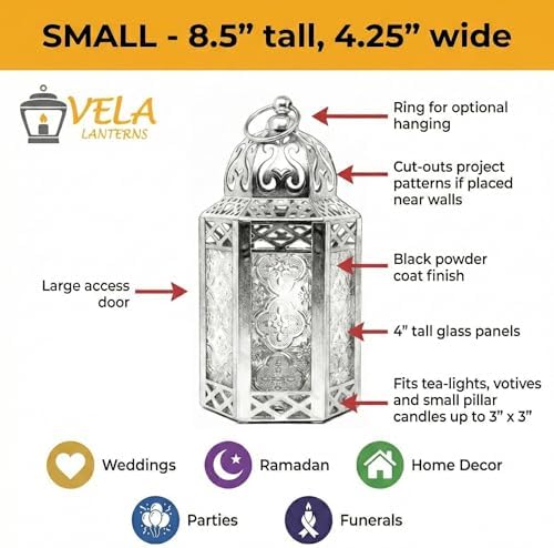 Vela Lanterns Decorative Indoor Moroccan Centerpieces, Cobalt, S, 2-Pack