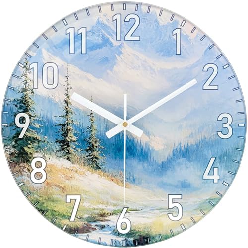 12 Inch Silent Wall Clock Non Ticking, Wall Clocks Battery Operated Analog Clock with Exclusive Glass Design Large Number Decorative Wall Clocks for Living Room Bedroom Office Kitchen Bathroom