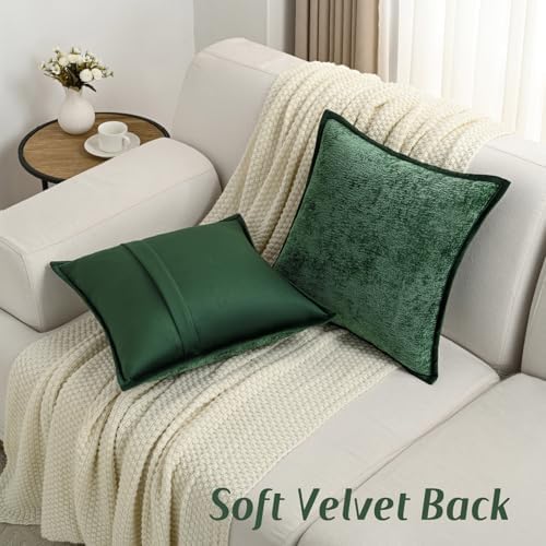 FUTEI Pack of 2 Chenille Soft Throw Pillow Covers 16x16 Inch, Dark Green