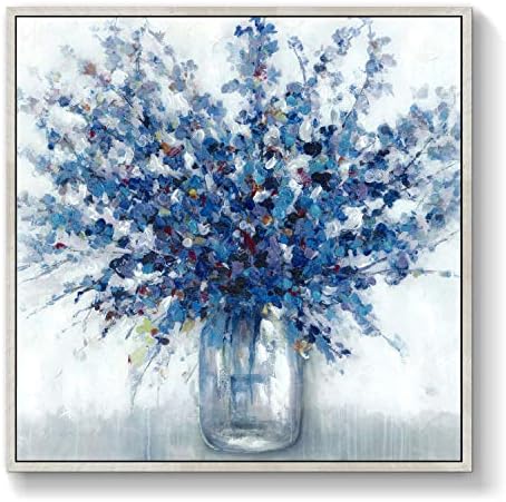 Abstract Flowers Wall Art Framed, Purple, 30" L x 30" W | Bouquet in Vase Pictures, Artwork Print Painting on Canvas, For Bedroom Office, Multiple Sizes