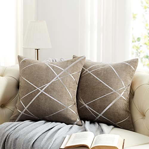 GIGIZAZA Decorative Couch Pillow Covers 24 x24,Sofa Thick Cushion Pillow Covers,Square Taupe Brown Luxury Pillows 2 Set