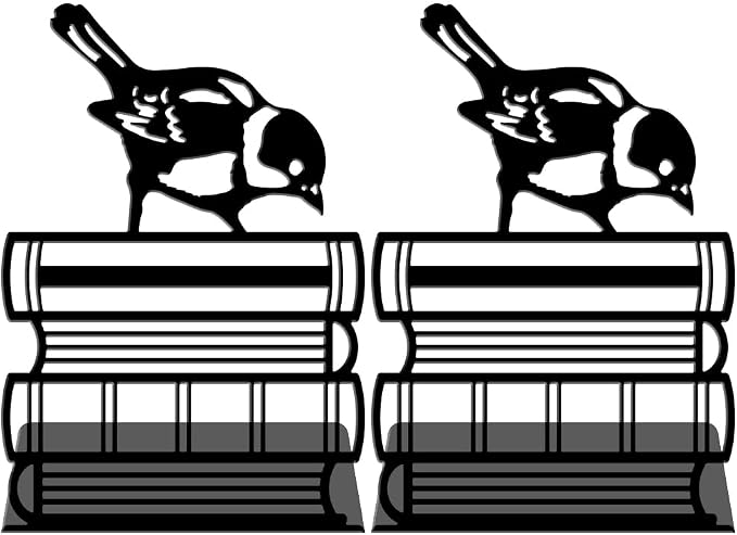 WADORN 1 Pair Sparrow Birds Books Metal Decorative Bookend for Shelves, Heavy Duty Book Ends Non-Skid Books Holder Stand Black Book Support Stoppers for Desk Bookshelf Office Home, 5.3x4.3x7.9 Inch