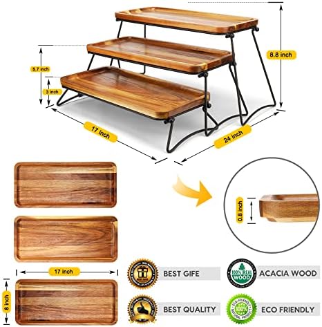 3 Tier Cupcake Stand and Towers Large Serving Tray for Party Acacia Wooden Dessert Table Display Set Decorative Tray Tiered Tray Decor Small Chees Charcuterie Boards Rustic Wood Serving Platters Trays