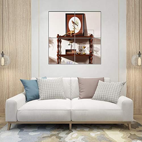 Glass Full Length Wall Mirror Tiles, 12" x 12" x 4PCS Home Gym Mirror | Frameless Wall Mounted Mirror for Garage, Bedroom, Living Room, Over The Door