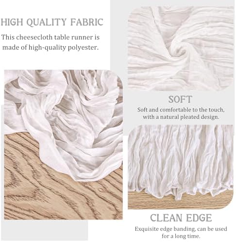 4 Pack 120 Inch White Cheesecloth Table Runner Boho Rustic Gauze Sheer Romantic 10 FT Long Cheese Cloth Table Runner for Bridal Baby Shower Wedding Party Birthday Holiday Home Easter Decor
