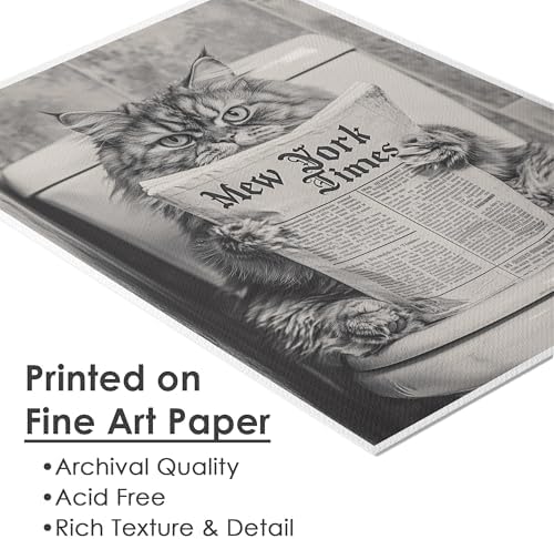 DREAM BIG PRINTABLES Mew York Times Art Print - 8x10 | Fun Cat Wall Art for Living Room | Office Wall Pictures for Home Décor | Cute Room Décor for Girls | Bedroom Wall Art for Aesthetic Rooms