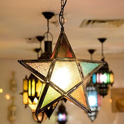Sziqiqi Glass Star Tealight Lantern, Hanging Star Candle Holder, Colorful