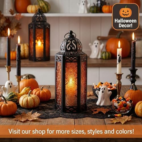 Vela Lanterns Decorative Indoor Moroccan Candle Holder, Amber, M, 3-Pack