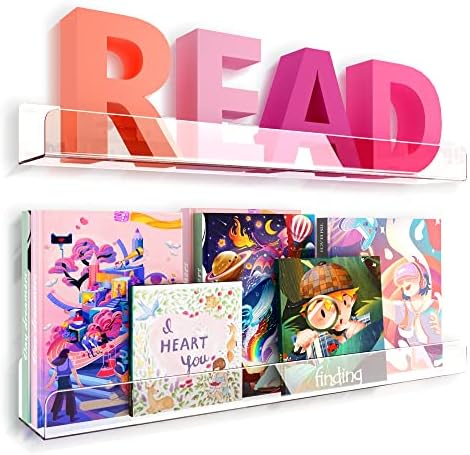 2 Packs 24 inches Clear Acrylic Shelves,Book Shelf for wall