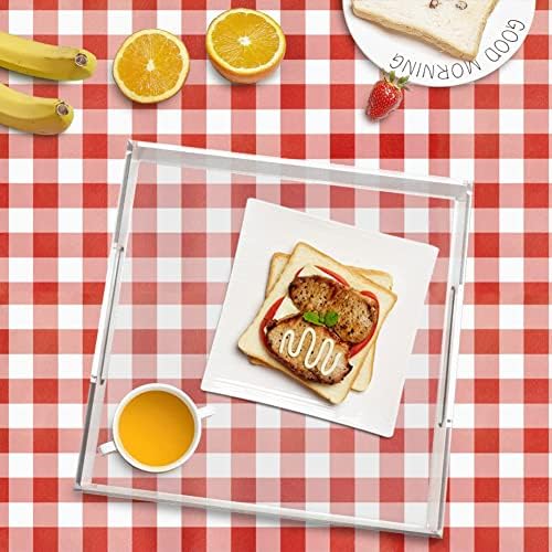 Acrylic Serving Tray (12x12x2Inch) with Handles -Spill Proof- Clear Decorative Tray for Appetizer,Breakfast -Countertop Organizer Storage Tray for Kitchen,Bathroom,Living Room