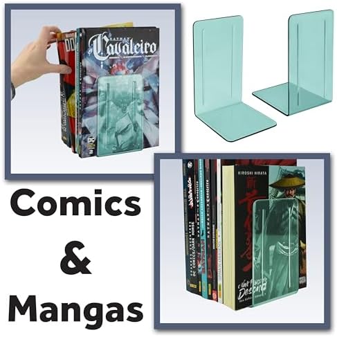Acrimet Bookends 1 Pair, Clear Plastic Bookends for Shelves or Desktop, Book Holder for Home, Office, Library, School (Clear Green Color)