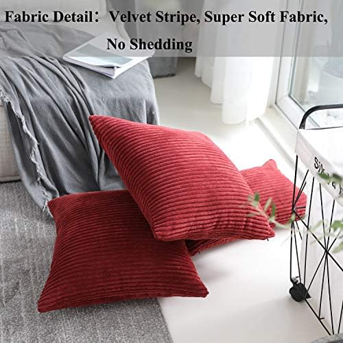 Home Brilliant Red Pillow Covers 26x26 2 Pack Euro Sham Super Soft Striped Corduroy Large Throw Pillow Cover Living Room Decor, 26 x 26 Inches, 66x66 cm, Burgundy