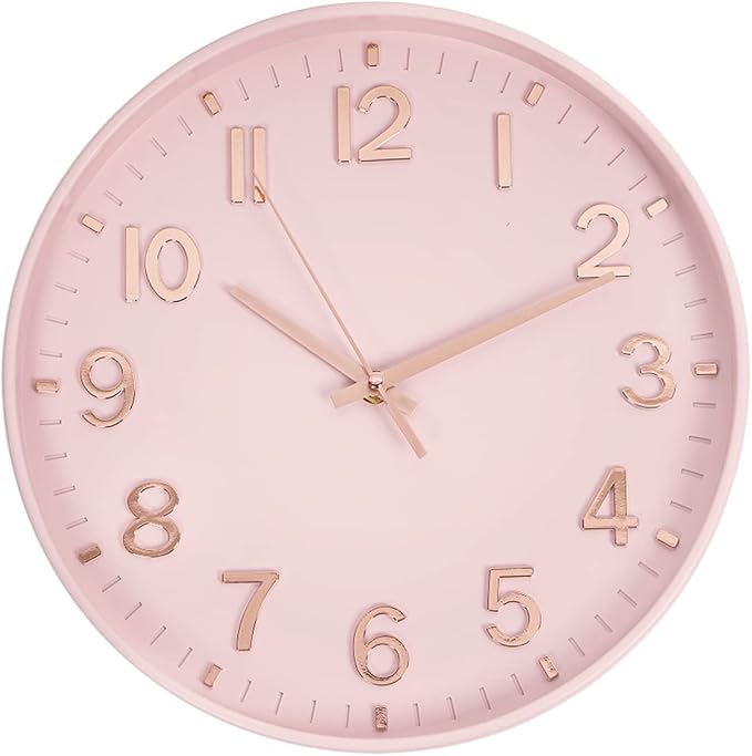HZDHCLH 12 Inch Silent Wall Clock Battery Operated Non Ticking Pink | 12 inch Silent Non Ticking Modern Wall Clock for Living Room Bedroom Kitchen Office Classroom Decor