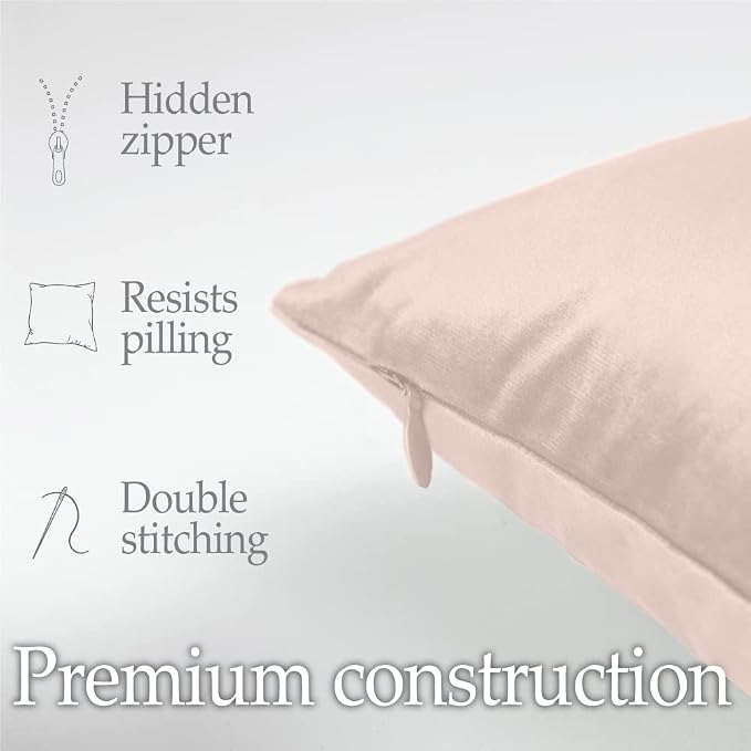 lalaLOOM Velvet Throw Pillow Covers, Set of 2, 24x24 Petal Pink