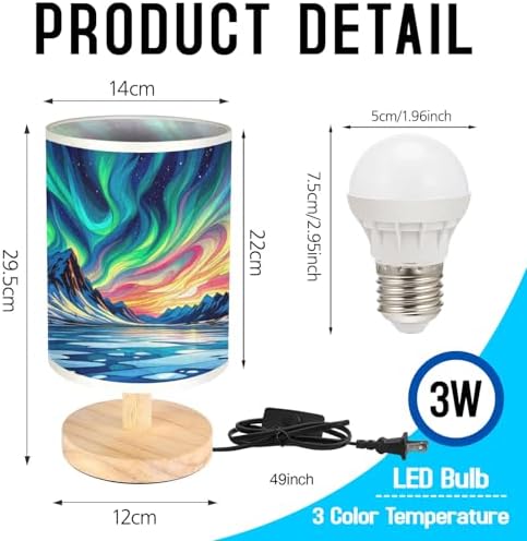 Aurora Night in The Polar Region Table Lamp LED 3-Color Pressed Bedside, Aurora Night in The Polar Region Shade Lamp with Wood Base for Bedroom Living Room Desk Office TL01