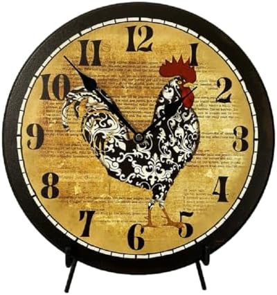 Black & White Rooster Wall Clock | Ultra Quiet Quartz Mechanism | Hand Made in USA Beautiful Crisp Lasting Color | Comes in 8 Sizes | 12-Inch