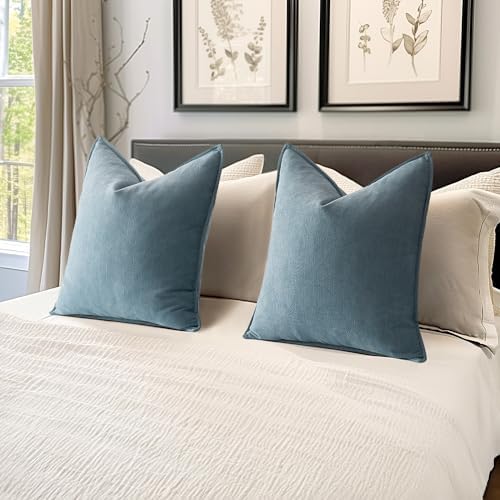 MIULEE Pack of 2 Dusty Blue Decorative Chenille Pillow Covers 20x20 Inch