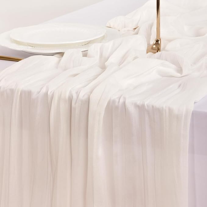 Cheesecloth Table Runner White Fall Boho Wedding Birthday Party Home Decor | Ivory White 15pcs Rustic Gauze 10FT Cheese Cloth Sheer Farmhouse Dining Runner for Baby Shower Bridal Holiday Decorations