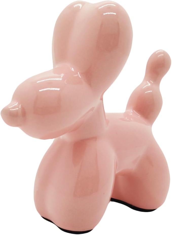 Ceramic Pink Balloon Dog Decor,Balloon Animal Statue(Medium)