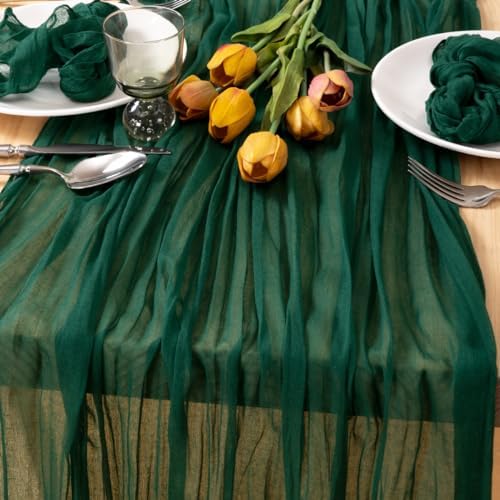 Emerald Green Cheesecloth Table Runner 10ft Boho Sheer Gauze Runner