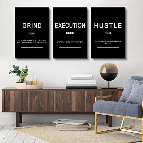 Framed Canvas Wall Art Success Quote, Office Wall Art, Black Large Poster, Positive Motivational Set of 3 Prints, Execute Failure Definition, Inspirational Print (B-3pcs,24x36inchx3pcs)