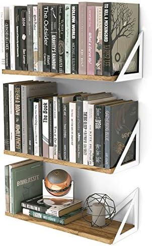 Wallniture Minori Wood Floating Shelves for Wall Storage, Wall Book Shelves for Living Room Decor, Geometric Triangle Shelf Set of 3, Burned Finish