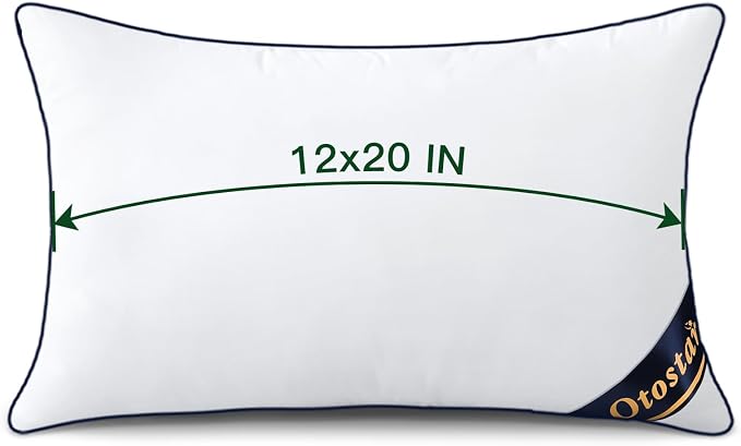 OTOSTAR Synthetic Down Pillow Inserts 12 x 20 (Pack of 4, White), Down Alternative Throw Pillows Inserts with 100% Cotton Cooling Cover Soft Fluffy Pillows for Bed Sofa Couch