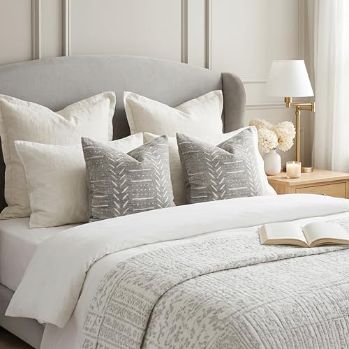 BlissBlush Decorative Throw Pillow Covers 20x20 Set of 2, Light Gray Soft Woven Chenille Accent Pillow Covers for Couch Sofa Bed, Textured Farmhouse Cushion Covers