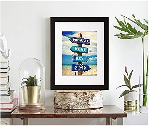 A&T ARTWORK Blue Signport Photo Prints Gift Couple's Names Sea and Love Sign Gift for Anniversary,Valentine's day,Wedding. 14x11 inches & D-Mats UNFRAMED