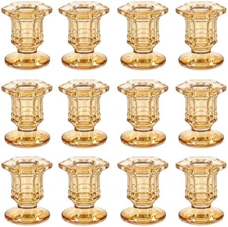 Lanttu 12 Pcs Gold Glass Candle Holders Set Candlestick Holders Bulk
