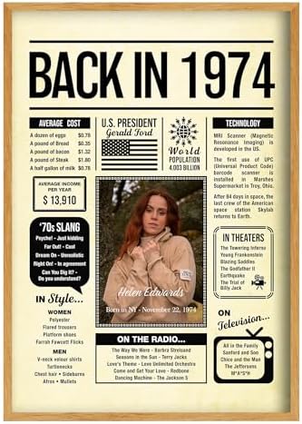 Personalized 51 year old birthday gifts - Back in 1974 Poster - Centerpiece Table Decorations 51st Birthday Party - Custom Born in 1974 Newspaper Vintage Poster for Men, Women