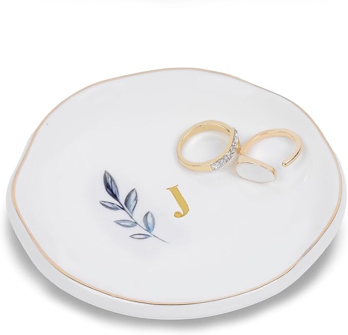 Personalized Ceramic Ring Dish, Initial Jewelry Tray for Rings, Earrings, Necklaces & Bracelets, Gift for Engagements, Birthdays, Holidays, Mom, Sister, Bridesmaid, Bride-to-Be, 4" Ring Plate