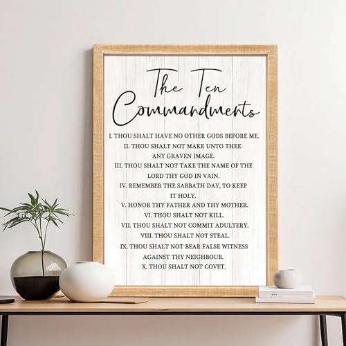 The Ten Commandments Rustic Bible Verse Framed Wall Art, 11''×16'' Narrow Positive Religious Christian Saying Sign for God Jesus Christ Prayer, Vintage Holy Inspirational Catholic Scripture Decor