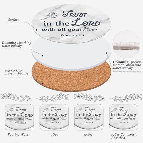 Billbotk Ceramic Coasters with Bible Verses, Coasters Set of 8 with Holder, Absorbent Drink Coasters for Home Decor and Christian Gifts, 4 Inches (Pack of 3)