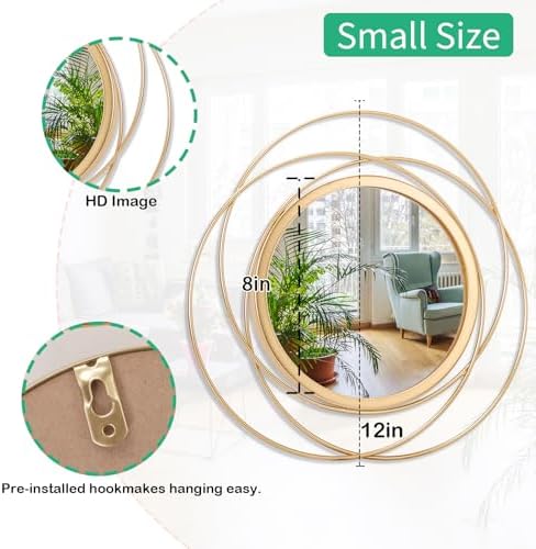 2 Pcs Decorative Circle Wall Mirror Gold Round Modern Mirrors Wall Art Ring Metal Wall Decor Wall Mounted Mirror for Bedroom Living Room Entryway Hallway