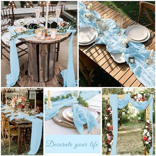 10 Pack Cheesecloth Table Runner 17 x 108 Inch, Light Blue