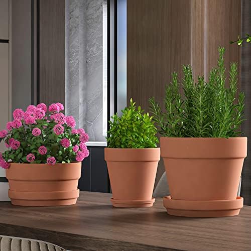 Fcacti 6.3 Inch Clay Pot for Plant with Drainage Hole - 6 Pack Large Terra Cotta Plant Pot, Ceramic Pottery Planter Cactus Flower Pots Succulent Pot, Terracotta Pot for Indoor Outdoor Plants