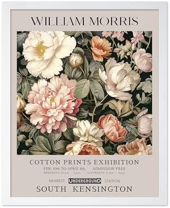 Poster Master William Morris Poster - Pink Peonies Print - Flower Art - Botanical Art - Exhibition Illustration - Textile Pattern Illustration - Floral Illustration - Aesthetic Office or Bedroom Decor - 16x20 White Framed