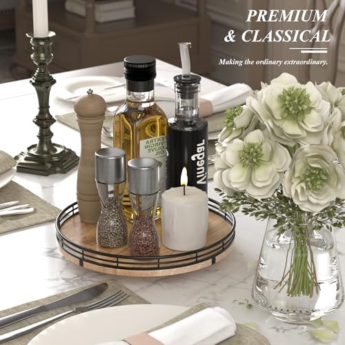 AMH 10-Inch Farmhouse Oak Lazy Susan Organizer for Cabinet