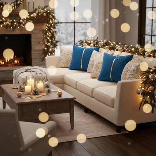 Velvet Throw Pillow Covers 24x24 Pack of 2 Gold Decor Lake Blue