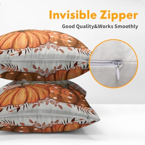 Fall Pumpkins Outdoor Pillows 16x16 Inch Set of 2 Autumn Harvest Pumpkin Pillowcase Buffalo Plaid Maple Leaves Decorative Throw Cushion Cover for Thanksgiving Seasonal Home Couch Porch Patio Decor