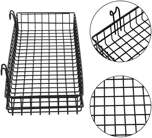 Kaforise Hanging Basket for Wire Wall Grid Panel, Multi-Function Wall Storage and Display Basket, Large Size, Black Painted
