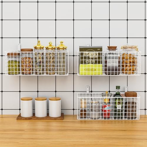 Joben Oligey 3 Set [Extra Large] Hanging Wall Wire Baskets, Farmhouse Food Storage Kitchen Pantry Laundry Closet Garage RV, White