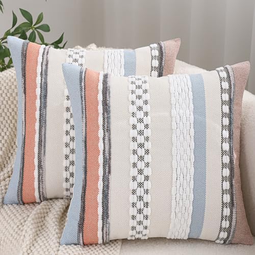 Boho Throw Pillow Covers 18x18 Set of 2 Orange Blue
